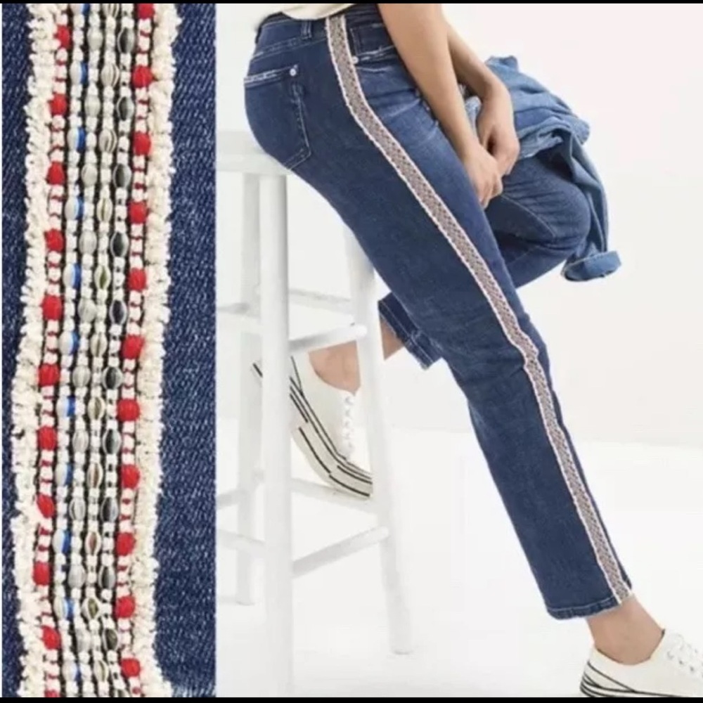 Anthropologie Pilcro Embroidered Side Stripe Slim Boyfriend Jeans, Sz 26/2